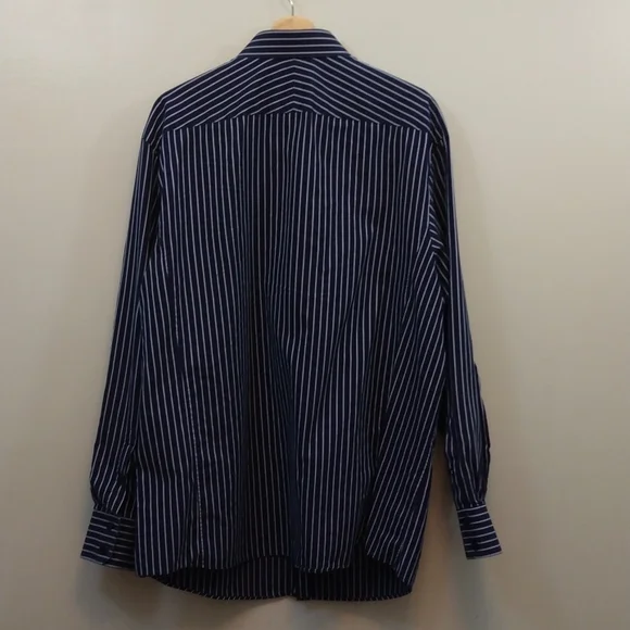 Thomas Pink Navy Blue/White Stripe Slim Fit Shirt 17.5 - Picture 8 of 8